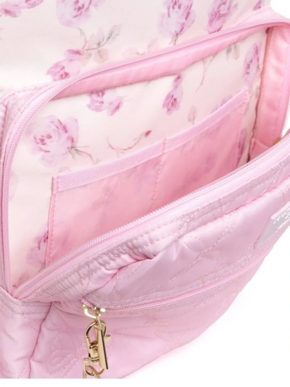 LoveShackFancy Pastel Pink Quilted Backpack with Floral Stationery Set